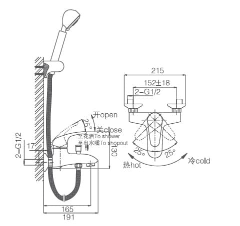 Bản vẽ thông số kỹ thuật sen tắm Joden David 6000N350C