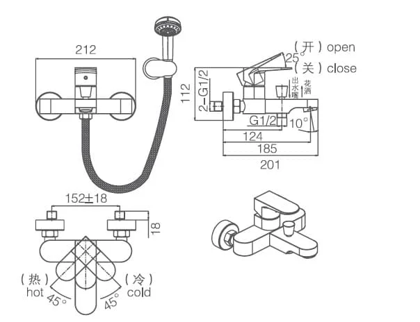 Bản vẽ thông số kỹ thuật sen tắm Joden Leo 6008B344C