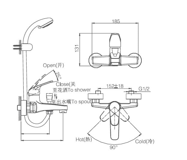 Bản vẽ thông số kỹ thuật sen tắm Joden Anthony 600BB305C