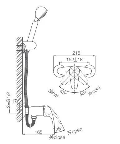 Bản vẽ thông số kỹ thuật sen tắm Joden David 9000N350C