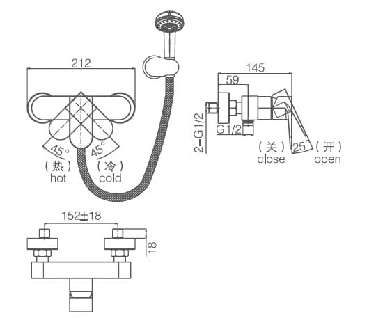 Bản vẽ thông số kỹ thuật sen tắm Joden Leo 9008B344C