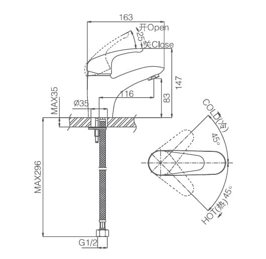 Bản vẽ vòi rửa mặt Joden 1000N350C