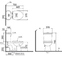 Bản vẽ Bồn cầu 2 khối nắp rửa cơ Caesar CD1338/TAF050