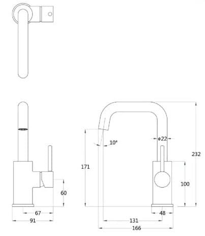 Bản vẽ Vòi Lavabo Nóng Lạnh 1 Chân Caesar B520CU