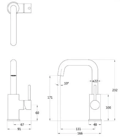 Bản vẽ Vòi Lavabo Nóng Lạnh 1 Chân Caesar B520CU