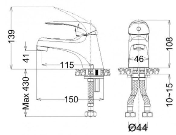 Bản vẽ Vòi Lavabo Nóng Lạnh 1 Chân Caesar BT260CU