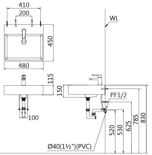 Bản vẽ Chậu Rửa Lavabo đặt Bàn Caesar LF5263