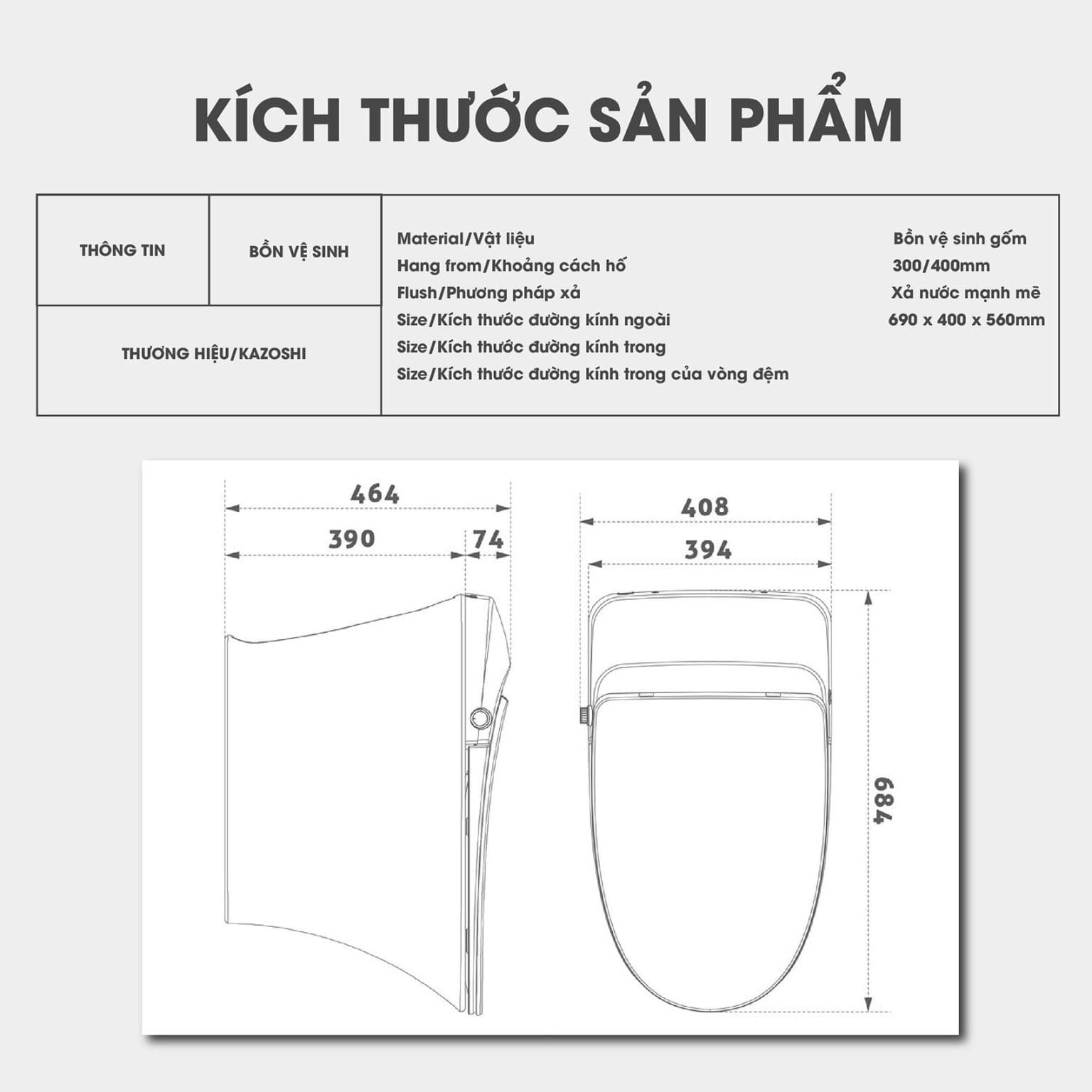 Bản vẽ Bồn Cầu Thông Minh Kazoshi B-JB18G