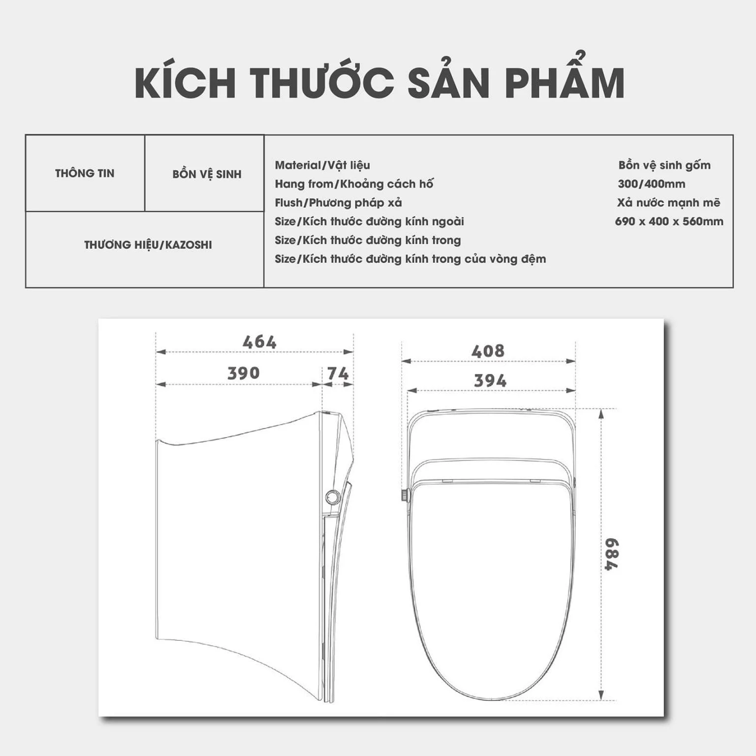 Bản vẽ Bồn Cầu Thông Minh Kazoshi B-JB18G