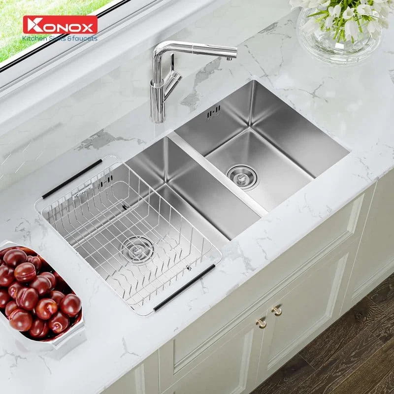 Chậu rửa bát 2 hố lệch SUS304 Konox Cube Series 8144DU