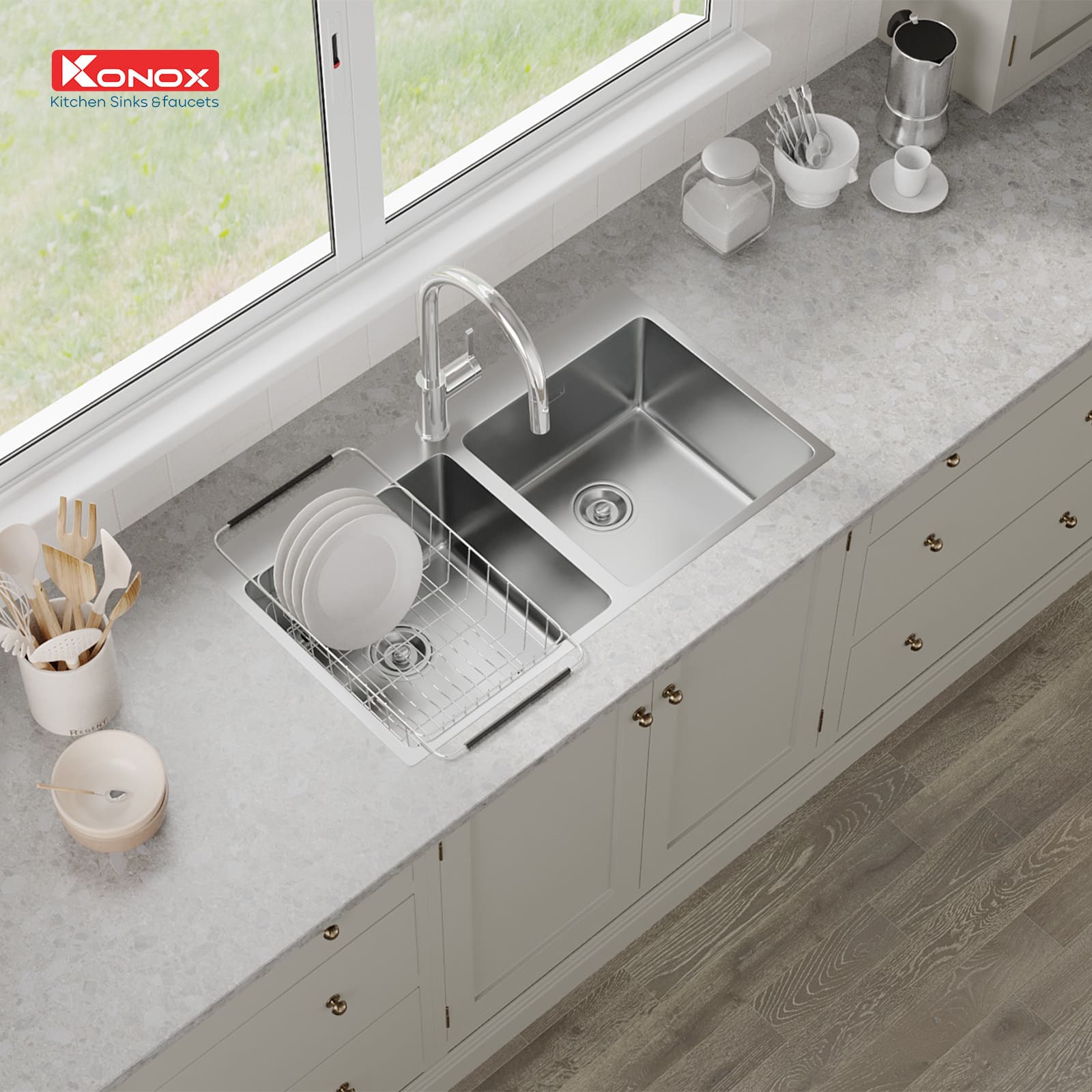 Chậu rửa bát 2 hố SUS304 Konox Unico Series 8850
