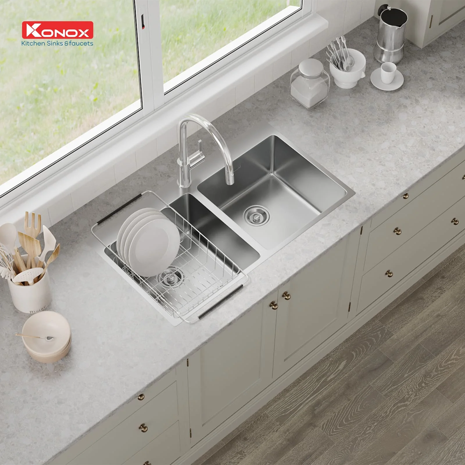 Chậu rửa bát 2 hố SUS304 Konox Unico Series 8850