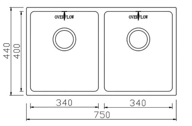 Bản vẽ Chậu rửa bát 2 hố cân SUS304 Konox Cube Series 7544DU
