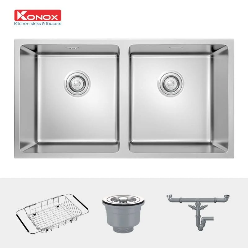 Chậu rửa bát 2 hố cân SUS304 Konox Cube Series 7544DU