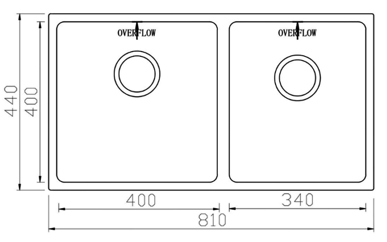 Bản vẽ Chậu rửa bát 2 hố lệch SUS304 Konox Cube Series 8144DU