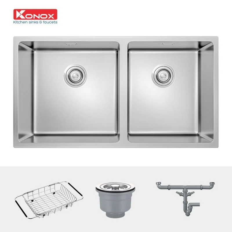 Chậu rửa bát 2 hố lệch SUS304 Konox Cube Series 8144DU