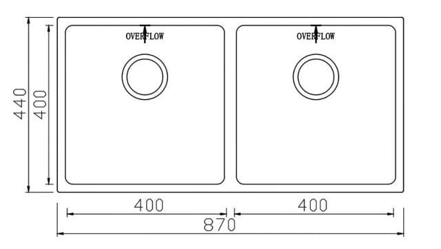 Bản vẽ Chậu rửa bát 2 hố cân SUS304 Konox Cube Series 8744DU