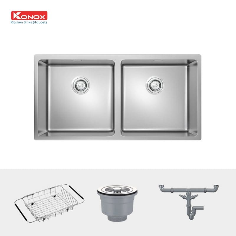 Chậu rửa bát 2 hố cân SUS304 Konox Cube Series 8744DU