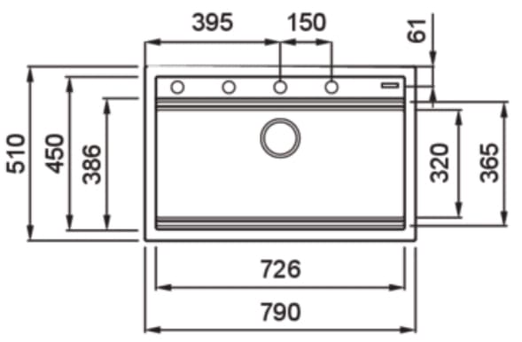 Bản vẽ Chậu rửa bát 1 hố Grey SUS304 Konox Terra 790S