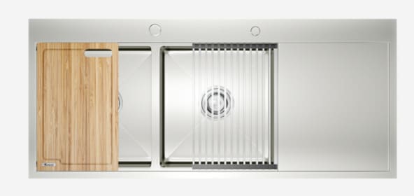 Chậu rửa bát 2 hố cân bàn phải SUS304 Konox KN11650TD-R Workstation Topmount