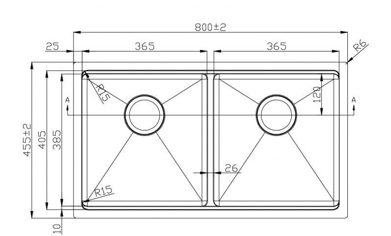 Bản vẽ Chậu rửa bát 2 hố cân SUS304 Konox Workstation Undermount KN8046DUB