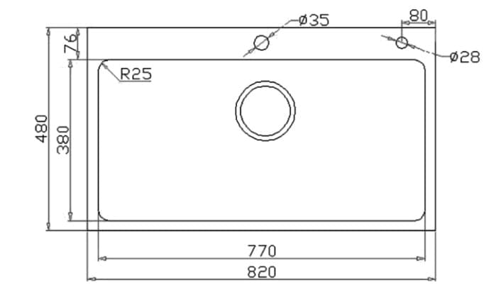 Bản vẽ Chậu rửa bát 1 hố SUS304 Konox KN8248SO DEKOR