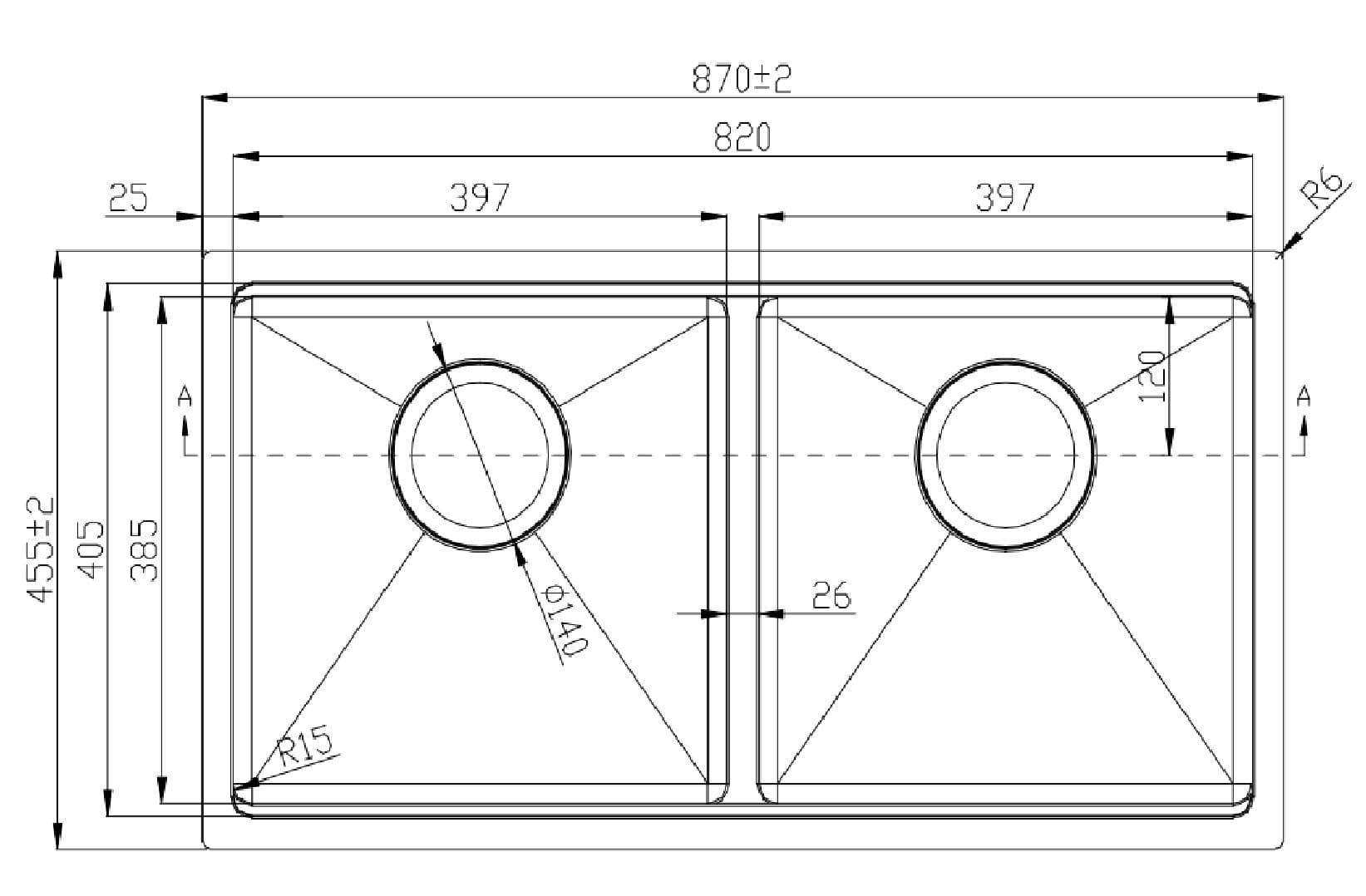 Bản vẽ Chậu rửa bát 2 hố cân SUS304 Konox Workstation Undermount KN8745DUB