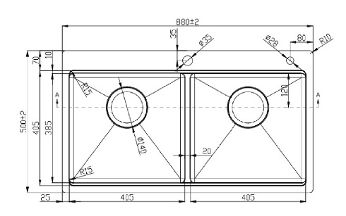 Bản vẽ Chậu rửa bát 2 hố cân SUS304 Konox Workstation Topmount KN8850TD