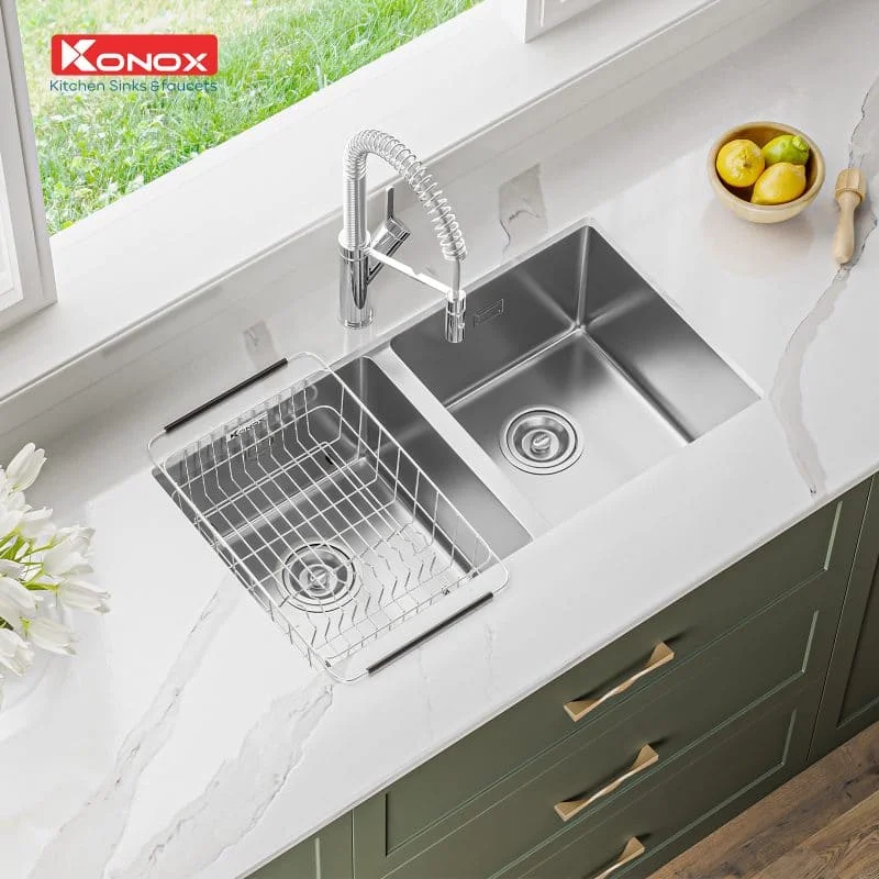 Chậu rửa bát 2 hố cân SUS304 Konox Cube Series 7544DU