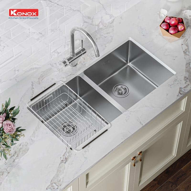 Chậu rửa bát 2 hố cân SUS304 Konox Cube Series 8744DU