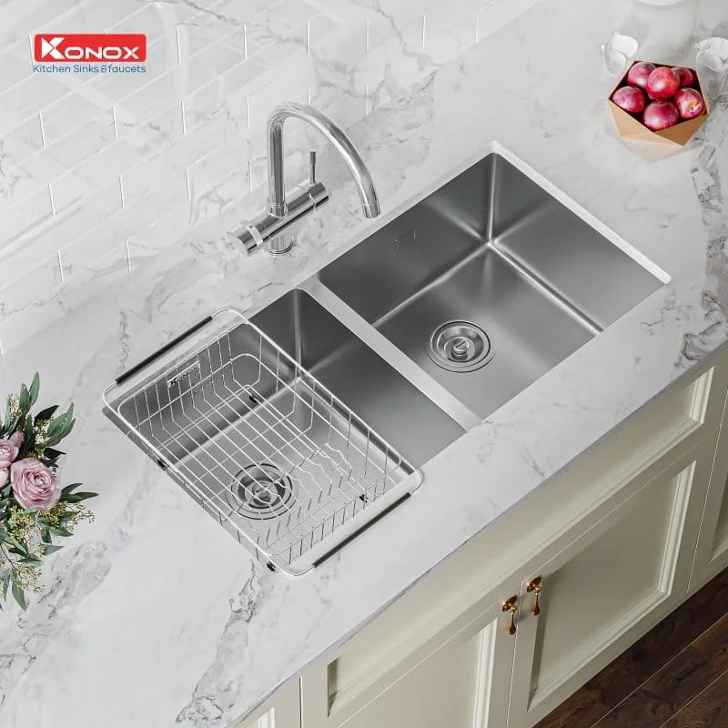 Chậu rửa bát 2 hố cân SUS304 Konox Cube Series 8744DU