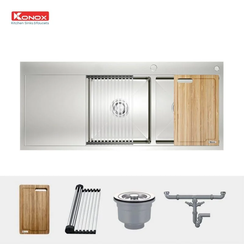 Chậu rửa bát 2 hố cân bàn Trái SUS304 Konox KN11650TD-L