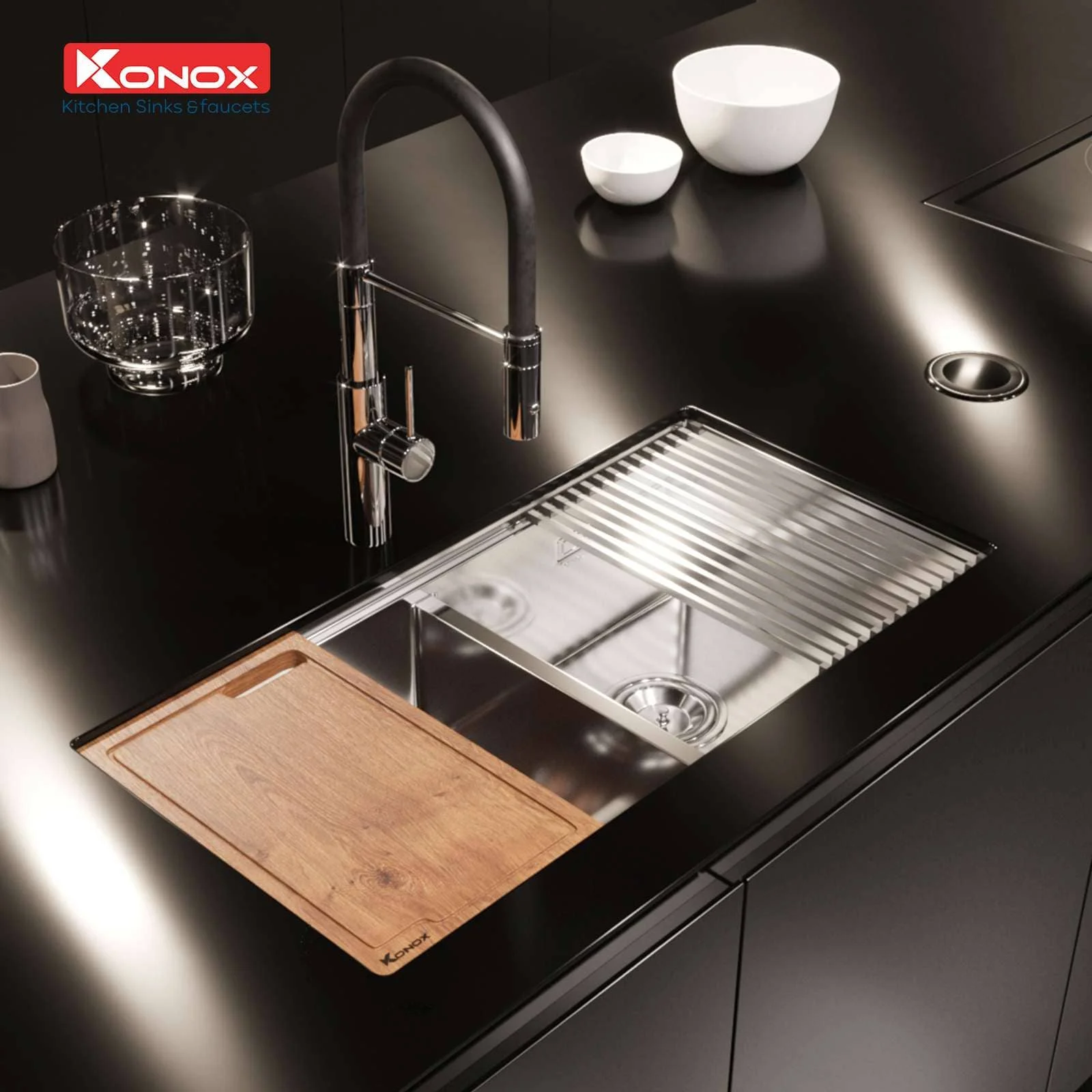 Chậu rửa bát 2 hố cân SUS304 Konox Workstation Undermount KN8745DUB