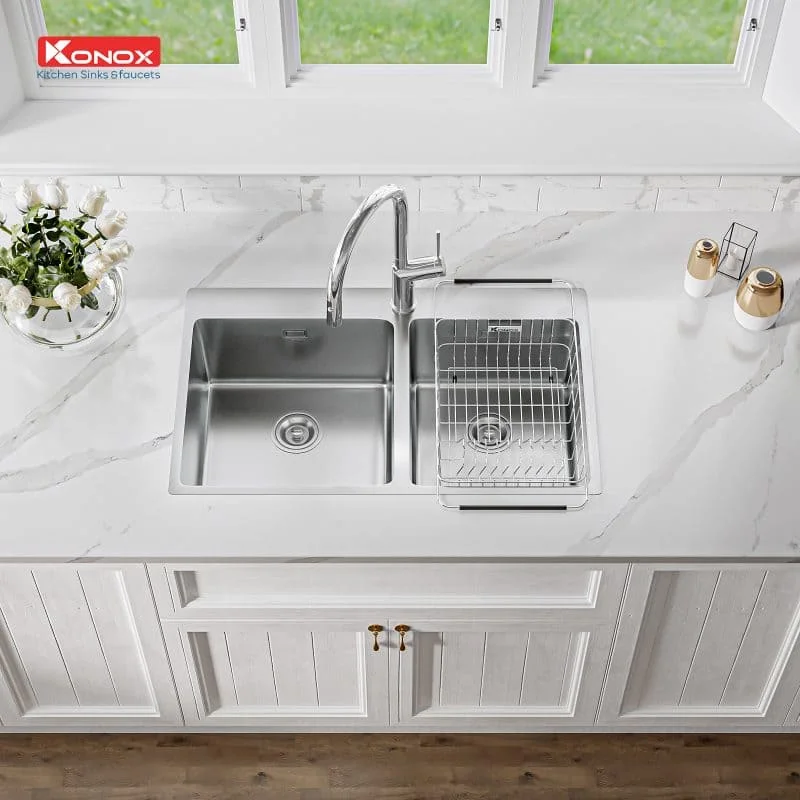 Chậu rửa bát 2 hố lệch SUS304 Konox Unico Series 8250