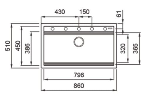Bản vẽ Chậu rửa bát 1 hố SUS304 Konox Terra 860S 