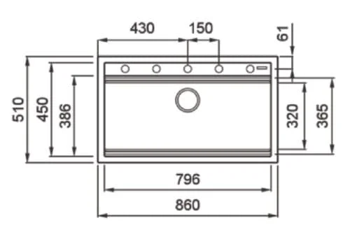 Bản vẽ Chậu rửa bát 1 hố SUS304 Konox Terra 860S 