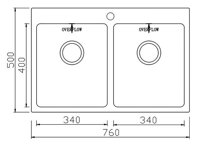 Bản vẽ Chậu rửa bát 2 hố lệch SUS304 Konox Unico Series 7650