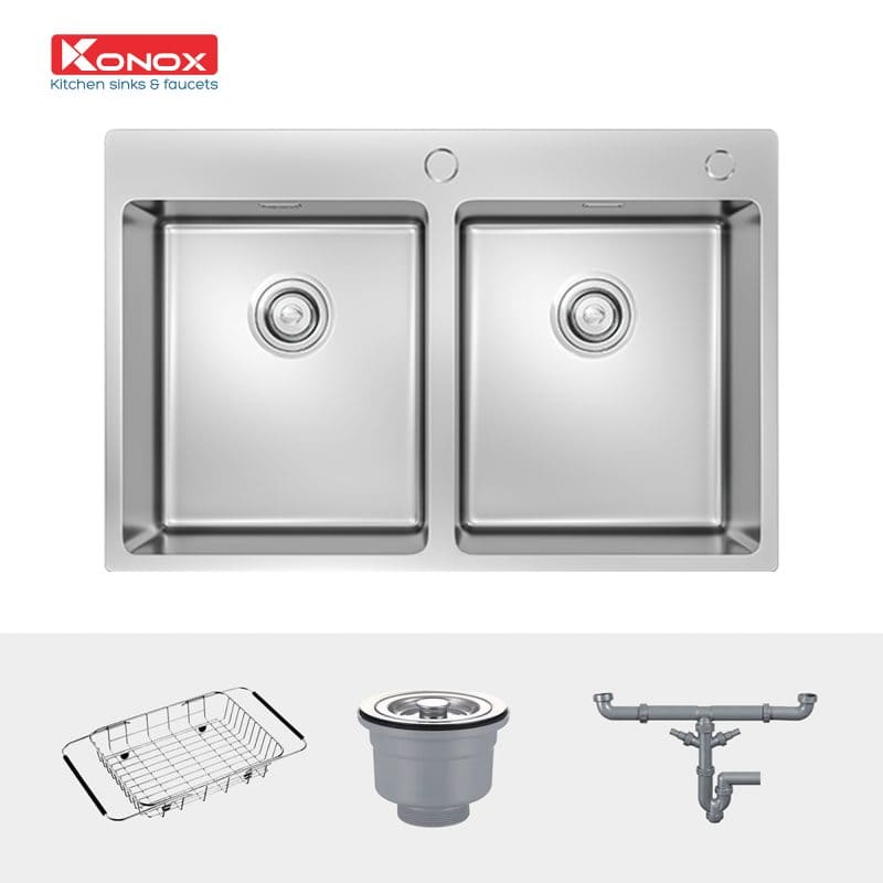 Chậu rửa bát 2 hố lệch SUS304 Konox Unico Series 7650