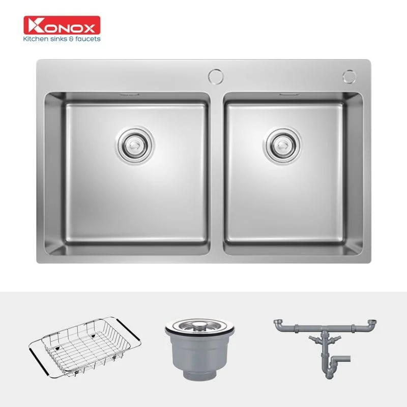 Chậu rửa bát 2 hố lệch SUS304 Konox Unico Series 8250 