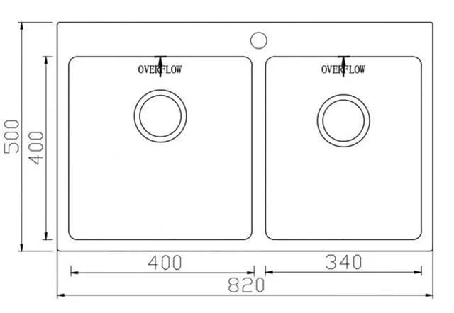 Bản vẽ Chậu rửa bát 2 hố lệch SUS304 Konox Unico Series 8250