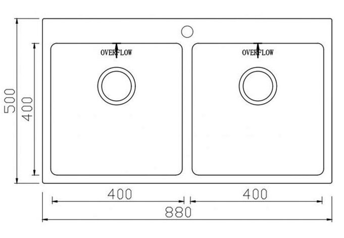 Bản vẽ Chậu rửa bát 2 hố SUS304 Konox Unico Series 8850
