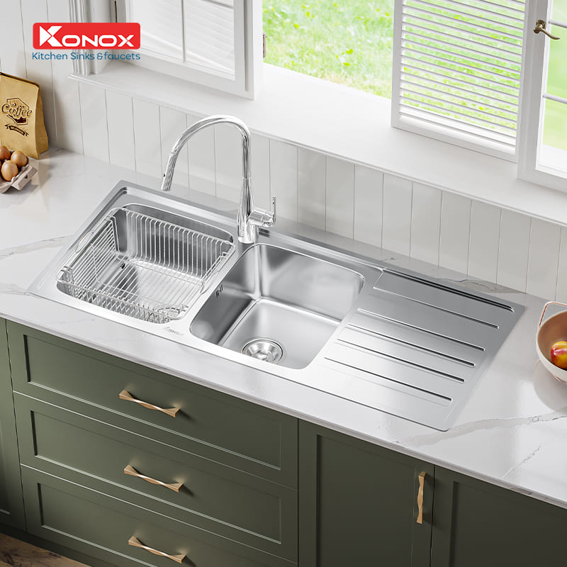 Chậu rửa bát 2 hố cân bàn phải SUS304 Konox European Series KS11650 2B