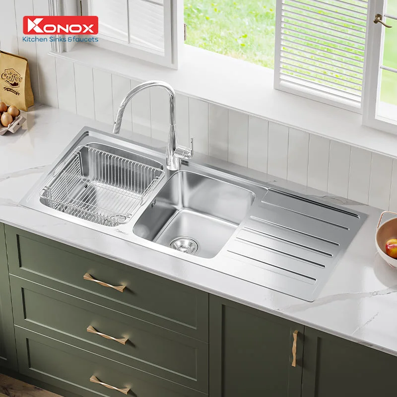 Chậu rửa bát 2 hố cân bàn phải SUS304 Konox European Series KS11650 2B