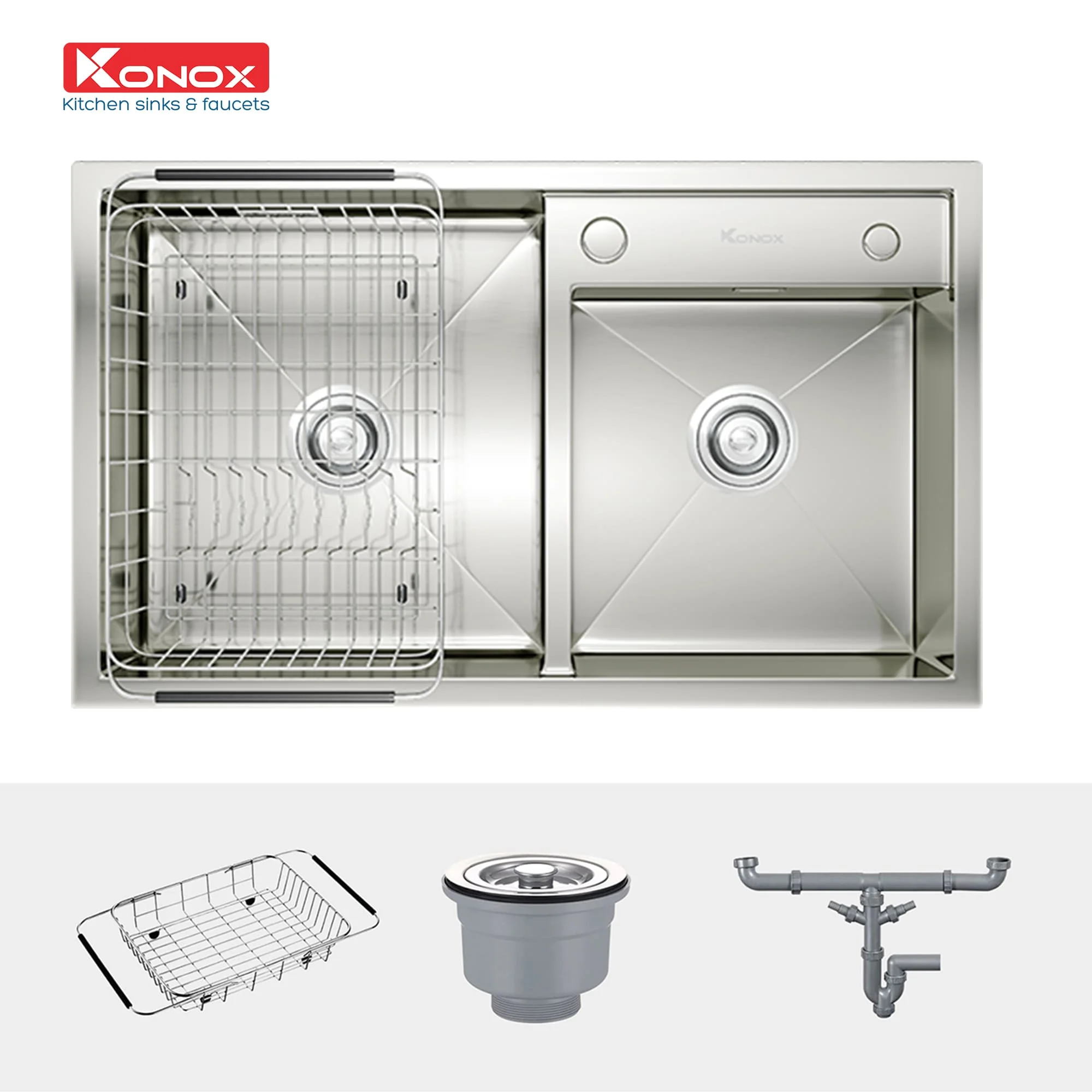 Chậu rửa bát 2 hố lệch SUS304 Konox Overmount Series KN7847DO