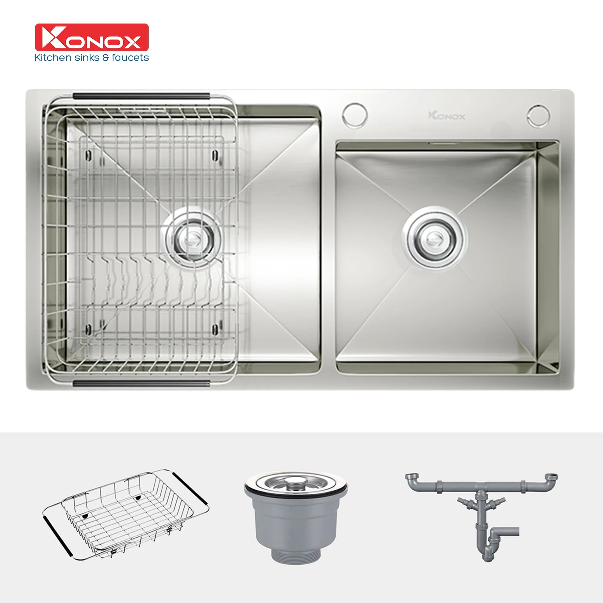 Chậu rửa bát 2 hố lệch SUS304 Konox Overmount Series KN8245DO