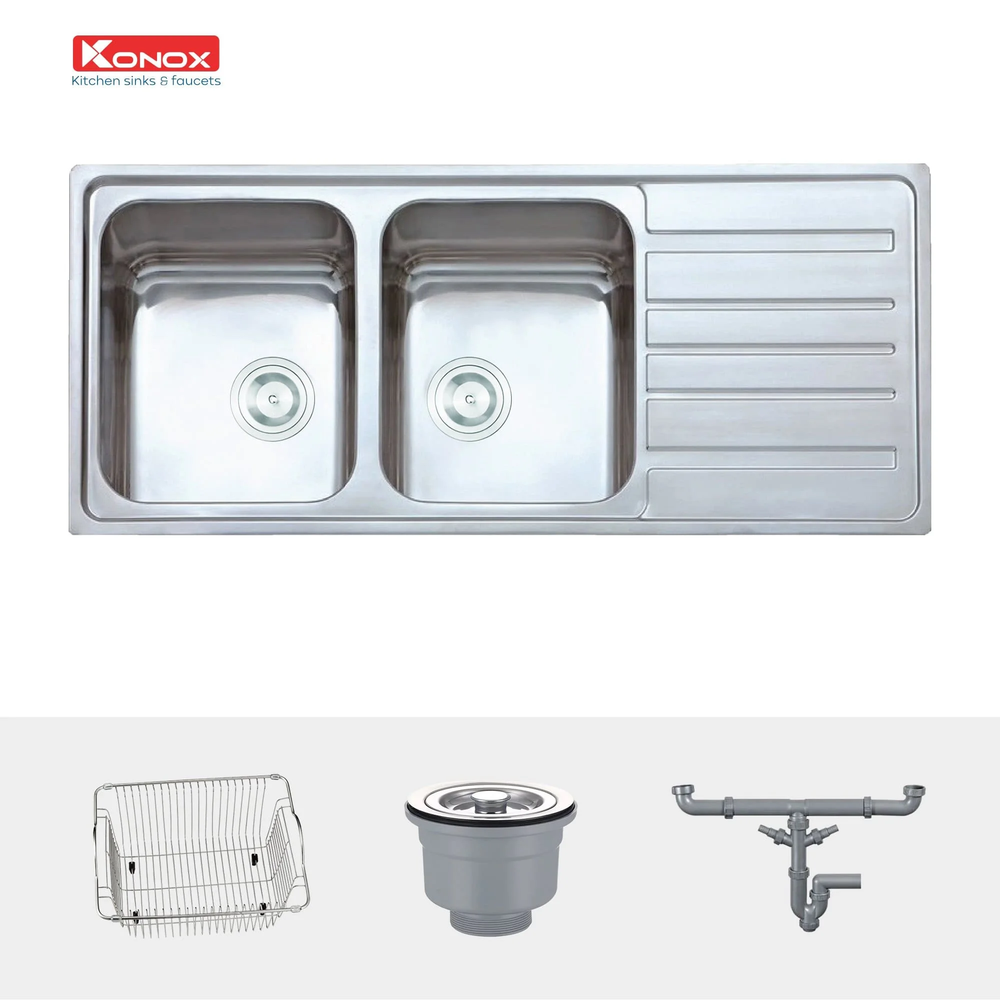 Chậu rửa bát 2 hố cân bàn phải SUS304 Konox European Series KS11650 1D