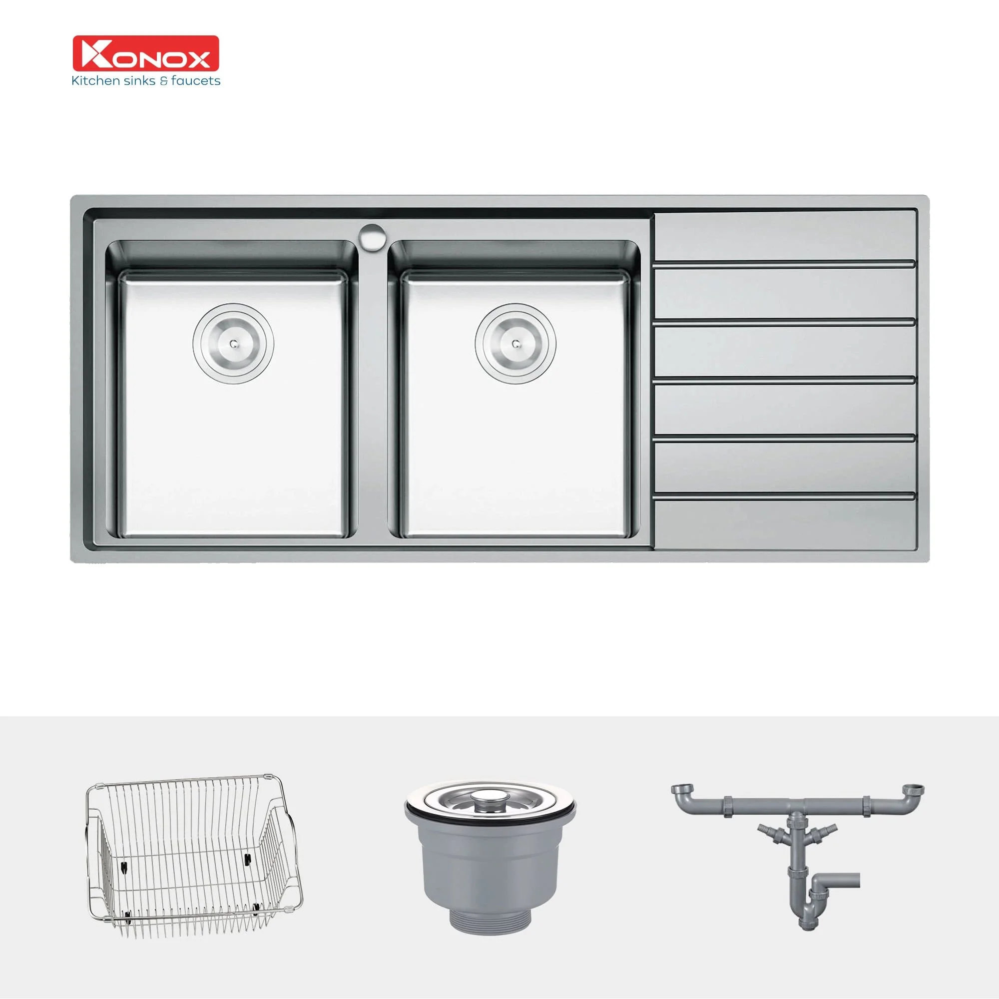 Chậu rửa bát 2 hố cân bàn phải SUS304 Konox European Series KS11650 2B
