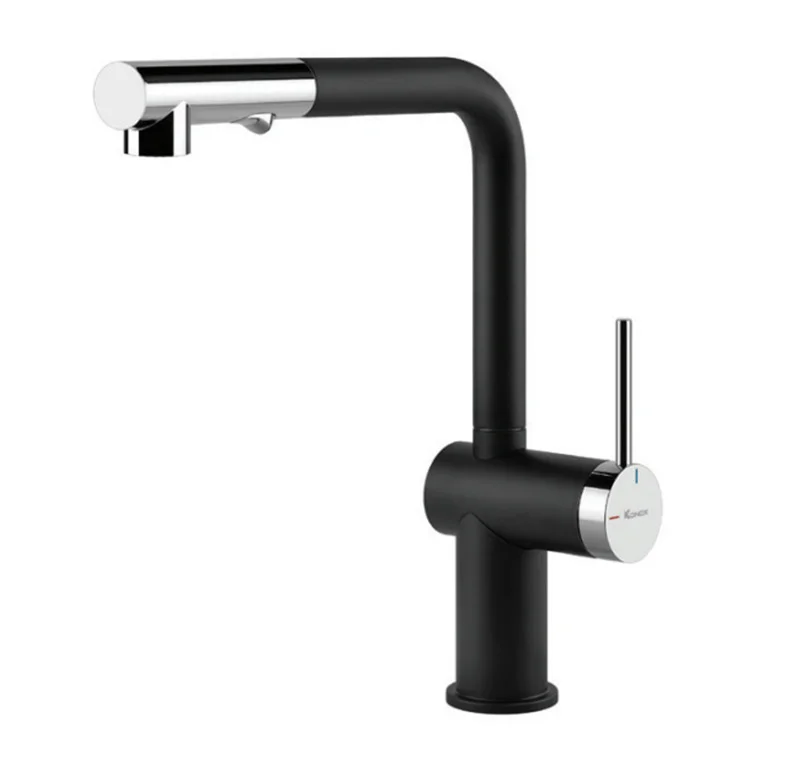 Vòi rửa bát nóng lạnh dây rút Konox Stella Black