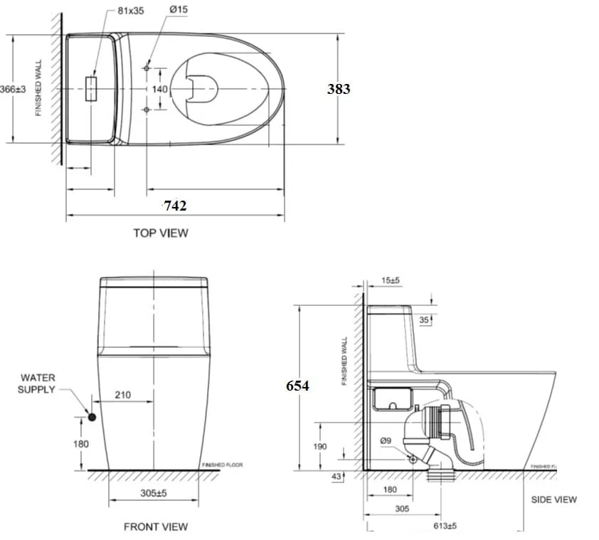 Bản vẽ Bàn cầu rửa cơ American Standard VF-1808SW