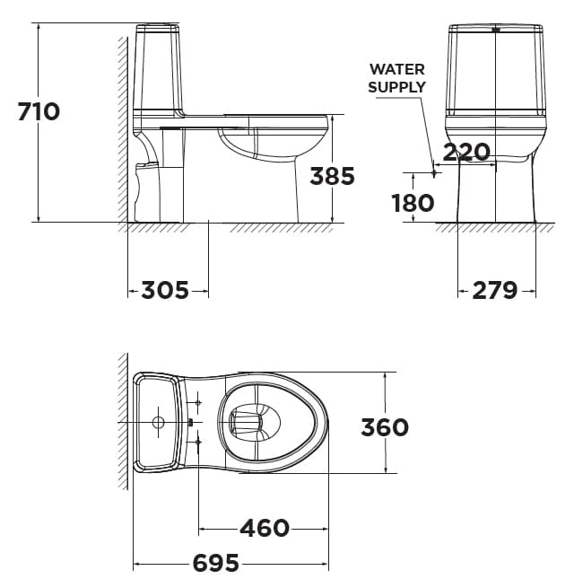 Bản vẽ Bàn cầu rửa cơ American Standard VF-1858SW